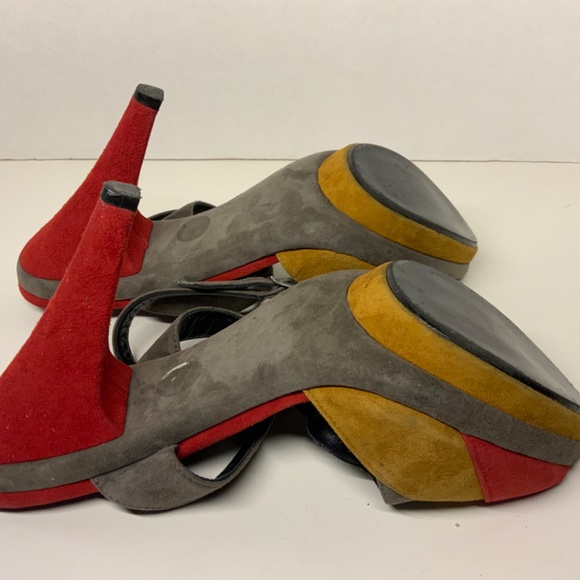 Zara Womens T-strap Peep Toe Multicolor Suede Platform Heel Size 40/ US 7 - Picture 9 of 10